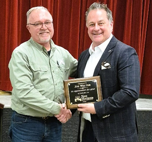 Joe Welter with CEO Jason Cullen and receiving a Retirement plaque